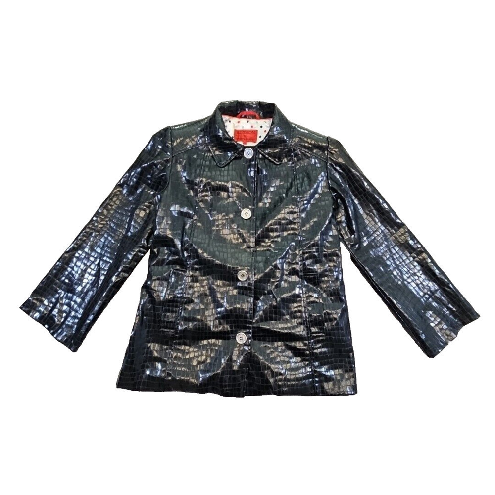 Illusion‎ by Sherry Cassin Women's Jacket Size Medium Black Faux Alligator
